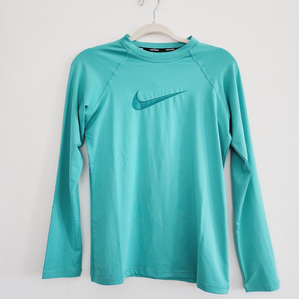 Nike Dri-Fit Swim Top Rash Guard Long Sleeve Size Medium Teal Green